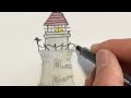 How to paint a Whimsical Watercolor Lighthouse  | Watercolor tutorial (no voice over)