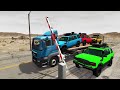 Flatbed Trailer McQueen Mercedes Cars Transportation with Truck - Pothole vs Car #23 - BeamNG.Drive