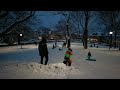 4K | Walking Evening to Night Snowstorm | Davis Square Boston | City Urban Sounds ASMR