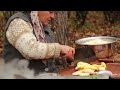 Ukrainian Red Beef Borscht Soup-Cooking on Campfire