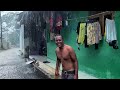 Heavy rain in beautiful village life||indonesian village||walking in the rain