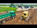 Part 8 ! Wonderful Filling Land Build Road By KOMATSU D51P Dozer Pushing Soil & Truck Spreading Soil