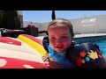 FAMiLY POOL PARTY!!  Adley & Niko Water Slide on inflatable Animals! Swimming in new AforAdley merch