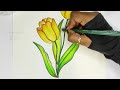 HOW TO DRAW TULIP FLOWERS EASY || Easy Flower Drawing