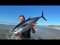 BIG TUNA caught from the beach drone fishing