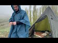 -36° Solo Camping 3 Days Bushcraft Winter Camping in Rain and Snow - Stone Fireplace, Camp Cooking