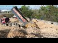 Incredible skill leveling up old project landfill with Komatsu Bulldozer D31P with dump trucks