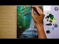 Idea to Paint a Glowing Waterfall/ Acrylic Painting Landscape step by step for beginners