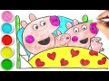 Peppa Pig Sleeping With Family, Drawing, Painting And Coloring For Kids & Toddlers || Easy Drawing