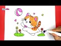 Vẽ chú mèo chơi cùng quả bóng | Cách vẽ con mèo con đơn giản