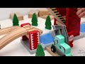 Wooden Train Tracks with Movable Bridge - Fire Truck, Police Car, Excavator Toys