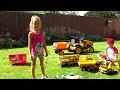 Alex Builds a Bridge from Blocks with Tractor Power Wheels and Big truck. Funny story cars toy