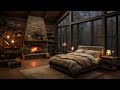 3- Hours Cozy Cabin Bedroom with Rain Fireplace and Relaxation Piano Music