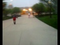 Inline skate descent into the fog at Chicago museum campus