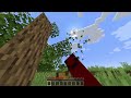Mining a tree with a wooden sword in Minecraft