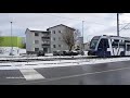 Aargau Verkehr AG (AVA) /  Bahnübergang im Verkehrskreisel bei Buchs AG, Kanton Aargau, Schweiz 2021