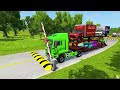 Double Flatbed Trailer Truck vs Speedbumps Train vs Cars Beamng.Drive #7