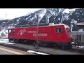 Disentis - Switching of the old coaches to another track by the MGB engine