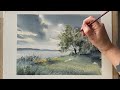 Paint A Loose STORMY SKY & LAKE & MOUNTAINS Watercolor Landscape Painting, Watercolour Tutorial Demo
