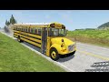 Red Bus vs Massive Speed Bumps - Bus Vs Deep Water Truck Rescue Bus - BeamNG.Drive