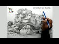 How to Draw Bridge and Houses In A Scenery | Easy Pencil Art Tutorial