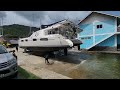 Snooping Around getting hauled out in Trinidad ar Power Boats