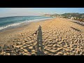 Black-white cat-hunter hunts pigeons on seashore :) Cats in Turkey. Cats on the beach.