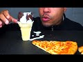 Little Caesars Cheese Pizza Mukbang | Ice Cream Cone Dipped | Eating Show Mouth Sounds