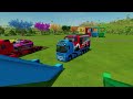 TRANSPORTING PIXAR CARS & FRUITS WITH COLORED & JOHN DEERE vs CLAAS vs TRACTORS - BeamNG.drive #983