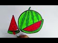 How to draw Watermelon step by step | watermelon drawing and coloring for kids | easy drawing