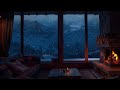 The sounds of a frosty blizzard and a crackling fireplace in the mountains (4K)