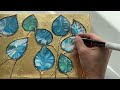 Golden foil fluidart waterdrop acrylic pour step by step painting tutorial