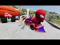 Big & Small Lightning McQueen Boy, Dinoco, Tow Mater vs Pixar Cars vs Trap Bridge 😱 - BeamNG.Drive