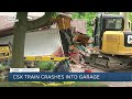 CSX train jumps tracks and crashes into garage in Niagara Falls; no injuries reported