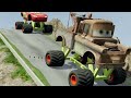 Big & Small Monster Truck Tow Mater vs Big & Small Monster Truck Mcqueen vs DOWN OF DEATH in BeamNG