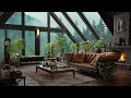Cozy Rainforest Attic House Ambience & Jazz Relaxing Music - Smooth Piano Jazz for Sleep, Unwind 🌧️🔥