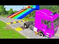 Double Flatbed Trailer Truck vs speed bumps|Busses vs speed bumps|Beamng Drive|010
