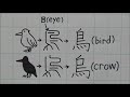 why the kanji for crow has one less line than bird