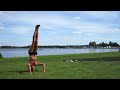 Summer headstand vinyassa by the lake