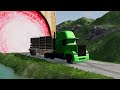Big & Small Long: Red Mack Truck vs Green Mack Truck vs Blue Mack Truck with Logs vs Train | BeamNG
