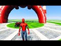 Superheroes on a motorcycle ride over the sea along the Spider-Man Bridge GTA 5