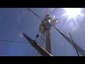 Sending up the main topmast on the restored 1874 barque James Craig