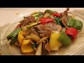 Let's cook sliced thinly pork stir fry bell peppers spicy flavor you'll be surprised by the taste.