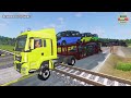 Double Flatbed Trailer Truck vs speed bumps|Busses vs speed bumps|Beamng Drive|445