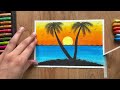 How to draw sunset beach scenery with oil paste/for beginners step by step