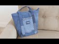 DIY Simple Denim Bag with Zipper and Patchwork Handles Out of Old Jeans | Bag Tutorial | Upcycle