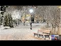 ASMR Winter Evening In A Small Town Park | Snow Falling Ambient Sounds | Sleep Fast | 101