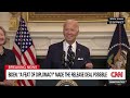 Biden speaks surrounded by family members of US citizens released in prisoner swap
