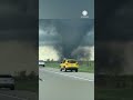Cars Pull Over as Black Tornado Crosses Interstate in Nebraska