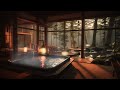 Moonlit Night🌕Japanese Onsen - Water Sounds with Piano, Cricket Music for Sleep, Spa, Study
